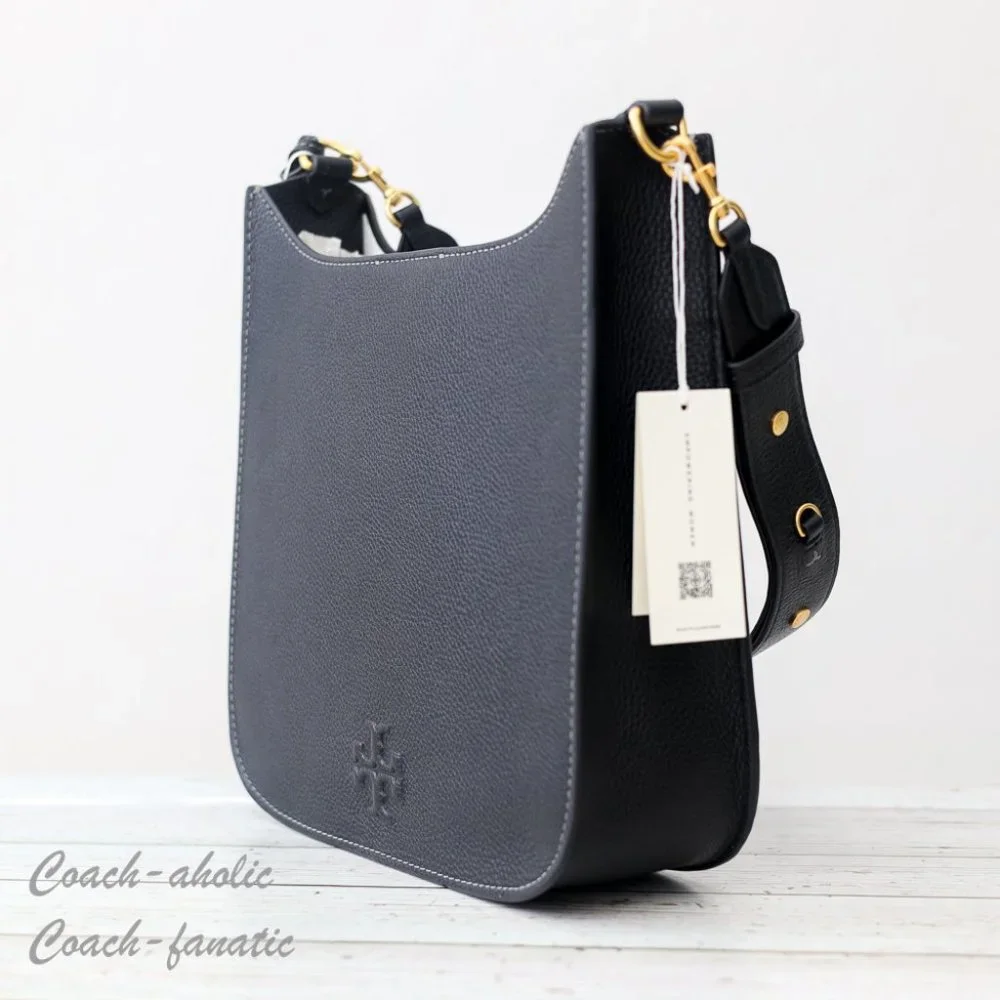 NWT Tory Burch Thea Web Large Shoulder Bag Leather Crossbody in Black - Picture 6 of 13